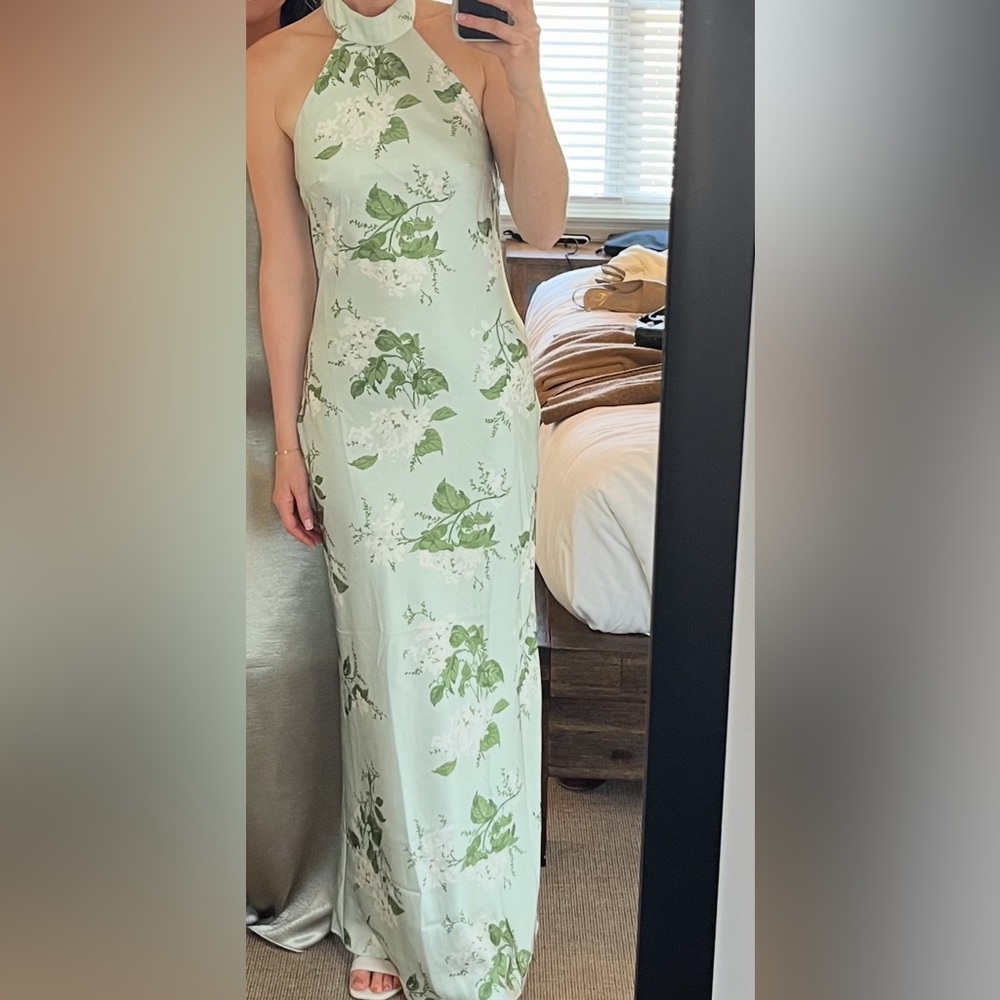 AW Bridal Sage Garden Party Mugwort High Neck Satin Dress